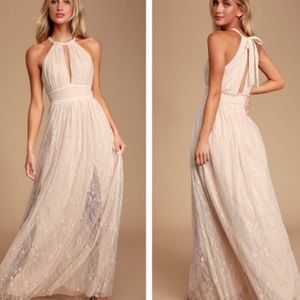 Lulus Dollie Off White Lace Halter Maxi Dress